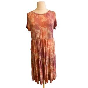Torrid 2 pink orange tie dye rayon tiered maxi dress with pockets